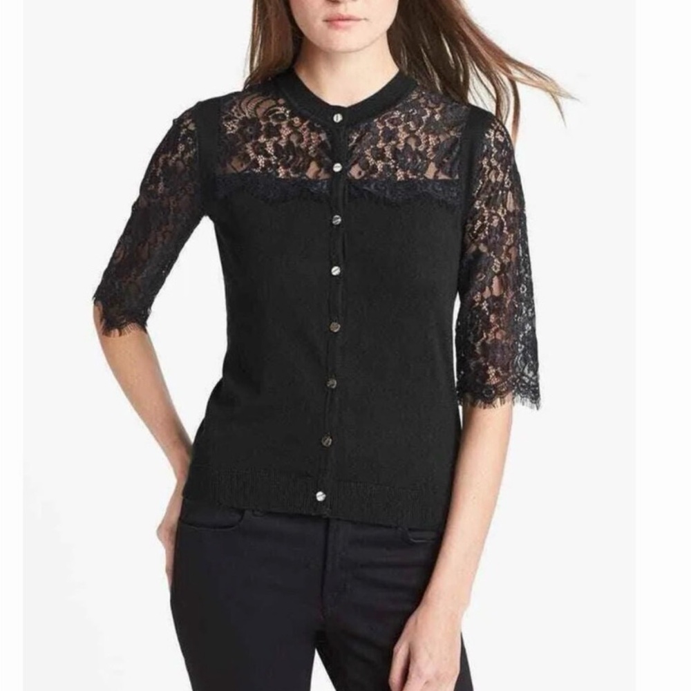 Ted Baker London XS Black Fitted Lace Cardigan Sweater
